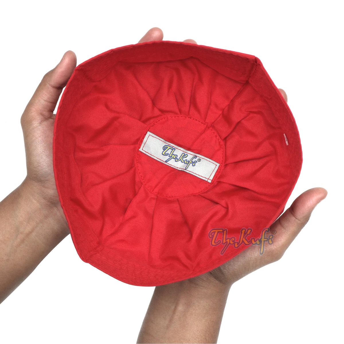 Red Cotton-Blend Ijazi Pleated Top 9 cm Tall Fabric Kufi Prayer Cap Beanie