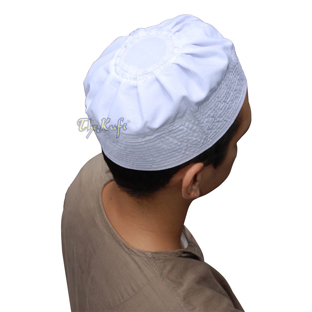 White Fabric Ijazi Pleated-Top Cotton Mix Kufi Prayer Cap