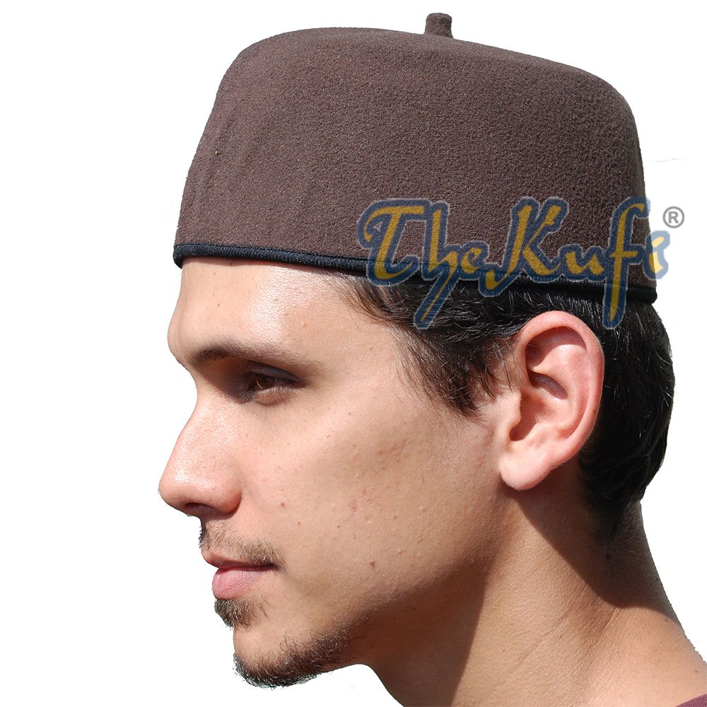 Handmade Dark Brown Fez-Style Kufi with Tip