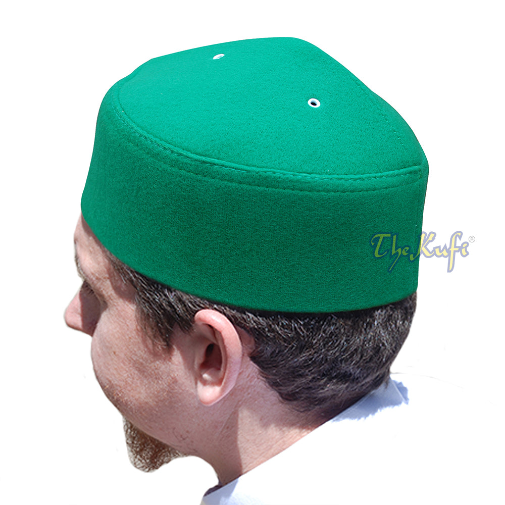 Hijau Buatan Tangan Vented Atas Runcing Faux Felt Fez