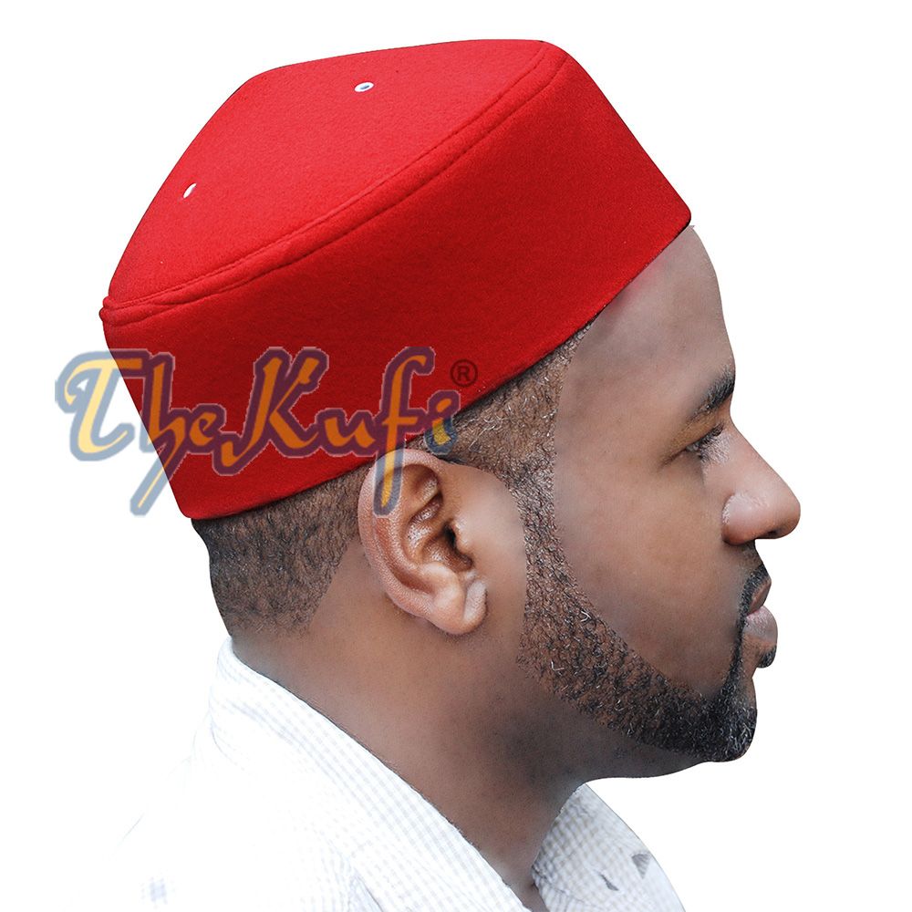 Red Handmade Vented Pointed-Top Faux Felt Fez