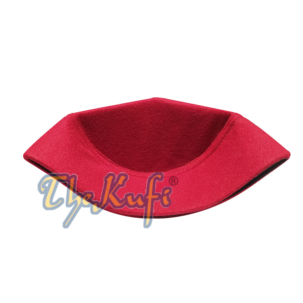 Kufi Faux Felt Maroon Atas Runcing Buatan Tangan