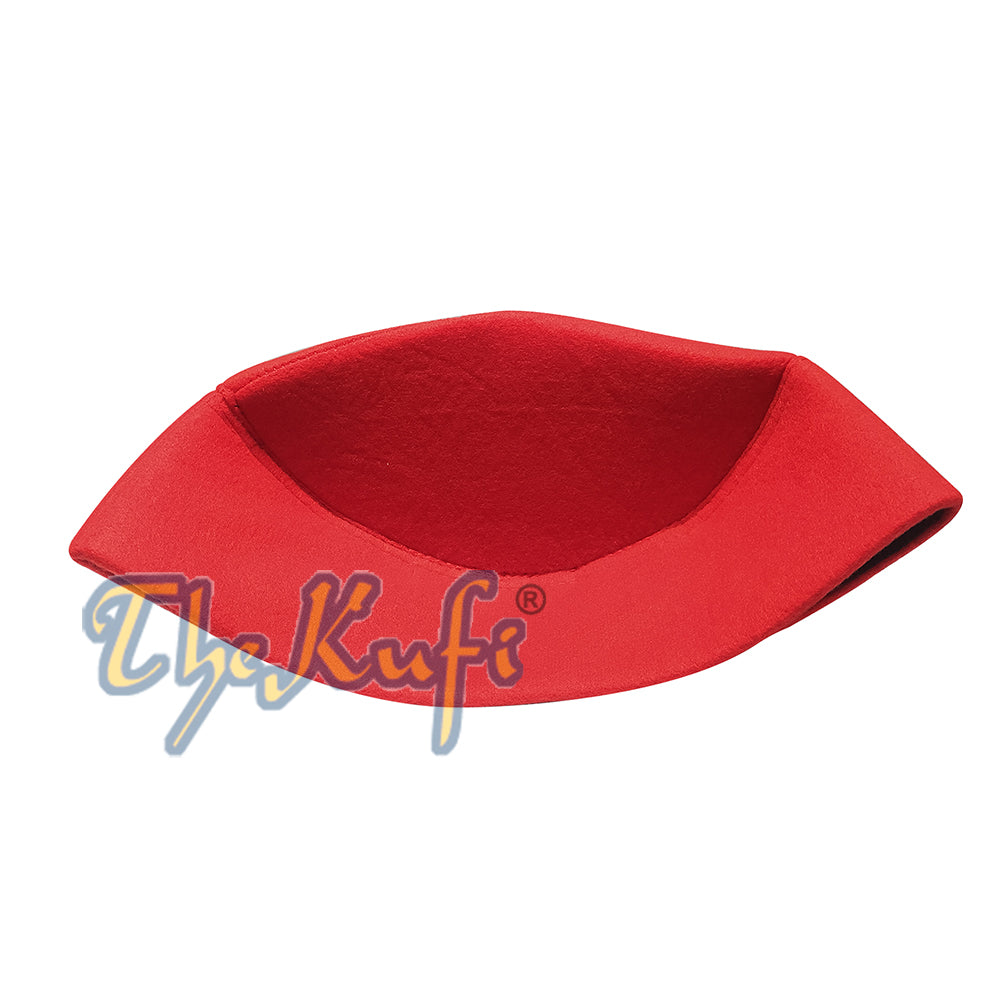 Buatan Tangan Runcing Top Red Faux Felt Kufi