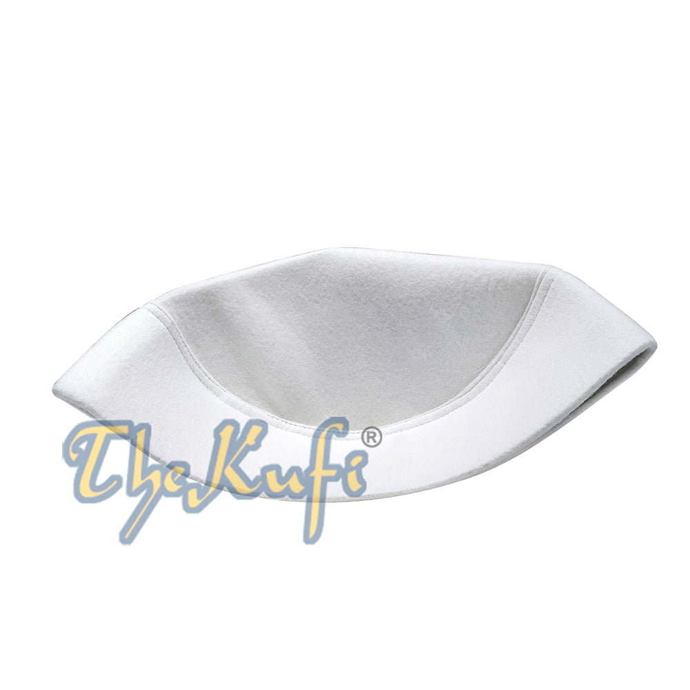 Topi Kufi Gaya Fez Maghribi Putih Pepejal dengan Bahagian Atas Runcing