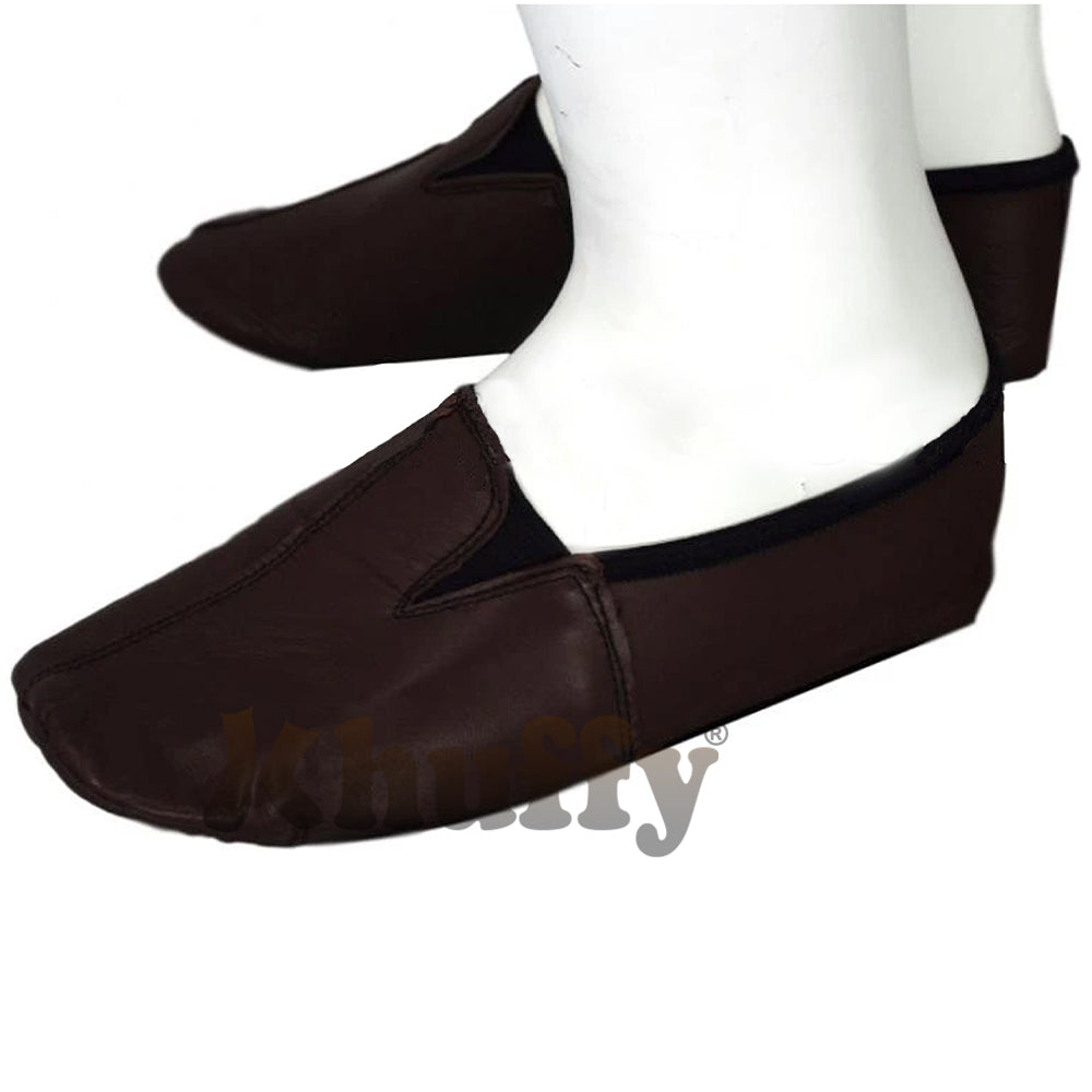 Chocolate Brown Men's/Women's Ankle Low-Cut Elastic Slip-On Halal Leather Sunnah Khuff Khuffain Socks For Mosque