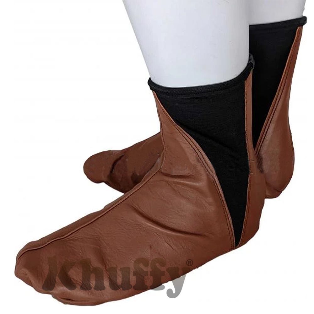 Chocolate Brown Men’s/Women’s Elastic Slip-On Halal Leather Sunnah Khuff Khuffain Socks For Mosque