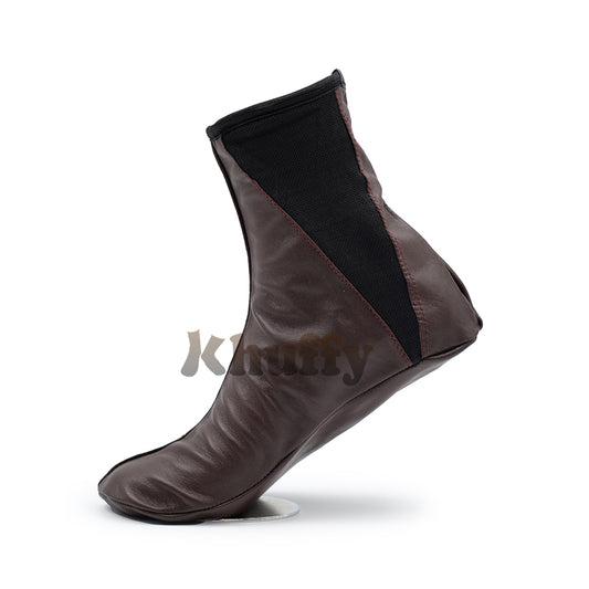 Dark Brown Men's/Women's Elastic Slip-On Halal Leather Sunnah Khuff Khuffain Socks For Mosque