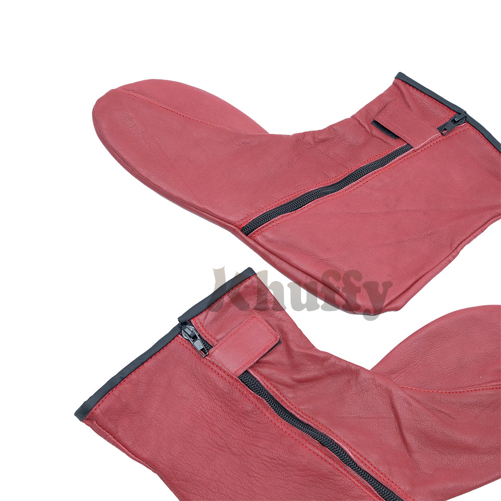 Burgundy Men's/Women's Zipper Halal Leather Sunnah Khuff Khuffain Socks For Mosque