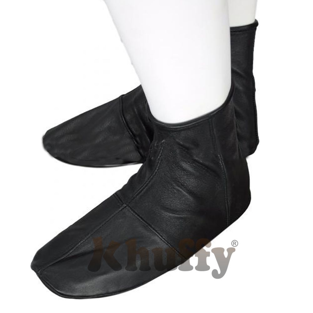 Black Men’s/Women’s Zipper Halal Leather Sunnah Khuff Khuffain Socks For Mosque