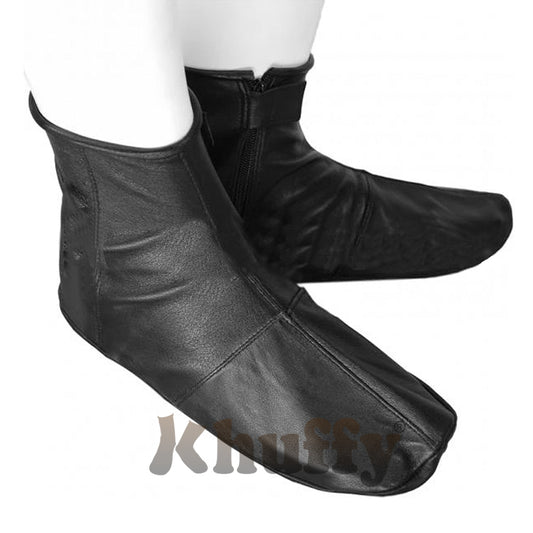 Black Men's/Women's Zipper Halal Leather Sunnah Khuff Khuffain Socks For Mosque