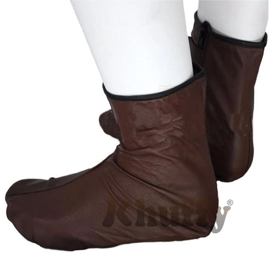 Chocolate Brown Men’s/Women’s Zipper Halal Leather Sunnah Khuff Khuffain Socks For Mosque