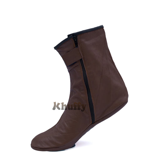 Dark Brown Men's/Women's Zipper Halal Leather Sunnah Khuff Khuffain Socks For Mosque
