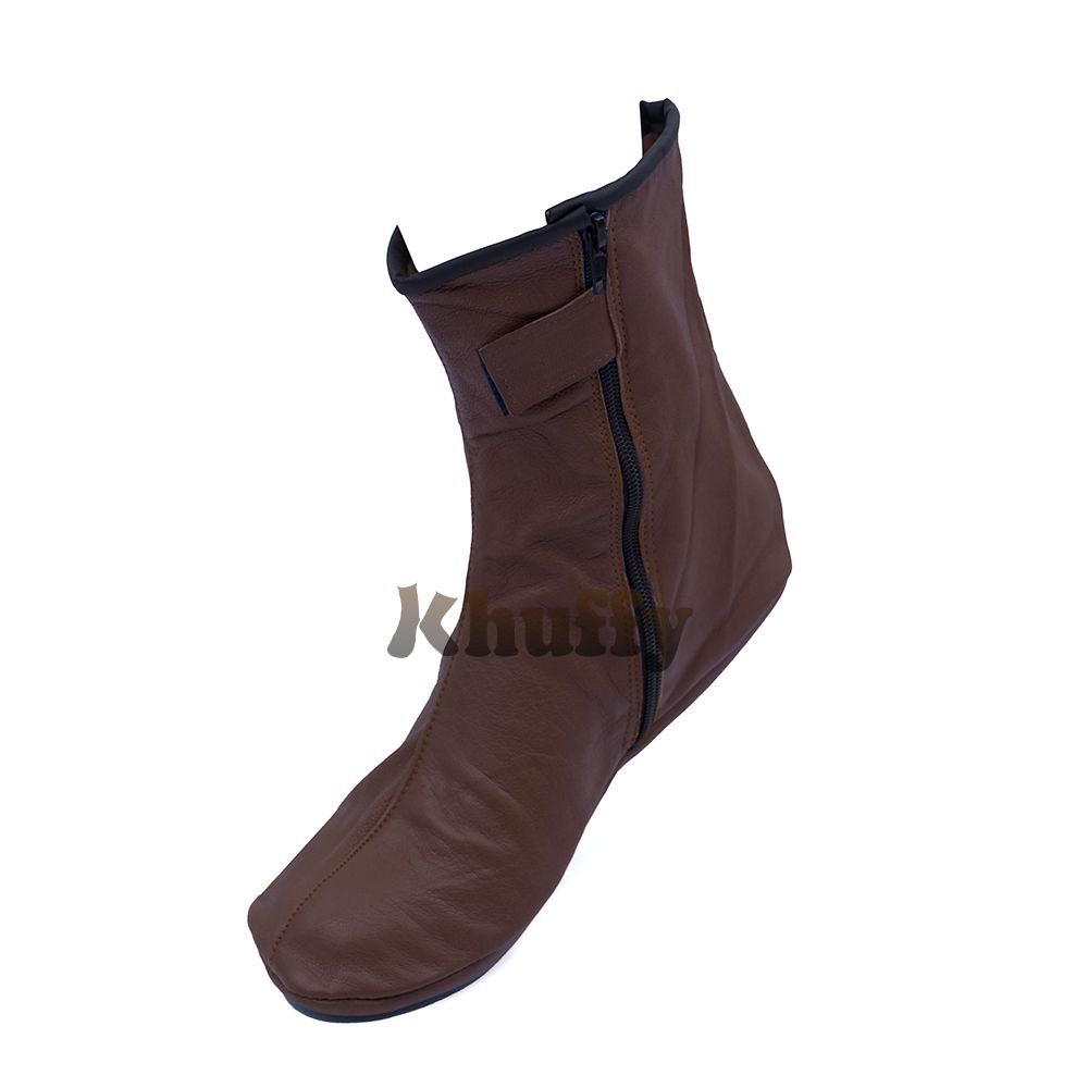 Dark Brown Men’s/Women’s Zipper Halal Leather Sunnah Khuff Khuffain Socks For Mosque