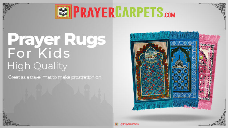 Kids prayer rugs with colorful Islamic designs, lightweight and comfortable prayer mats for children and travel use