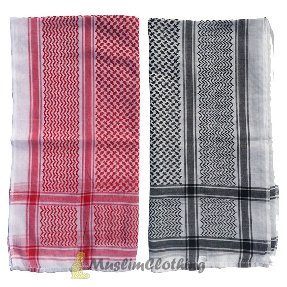 Red/White Black/White 2 Keffiyehs Arafat Shawl Shemagh 120x120cm