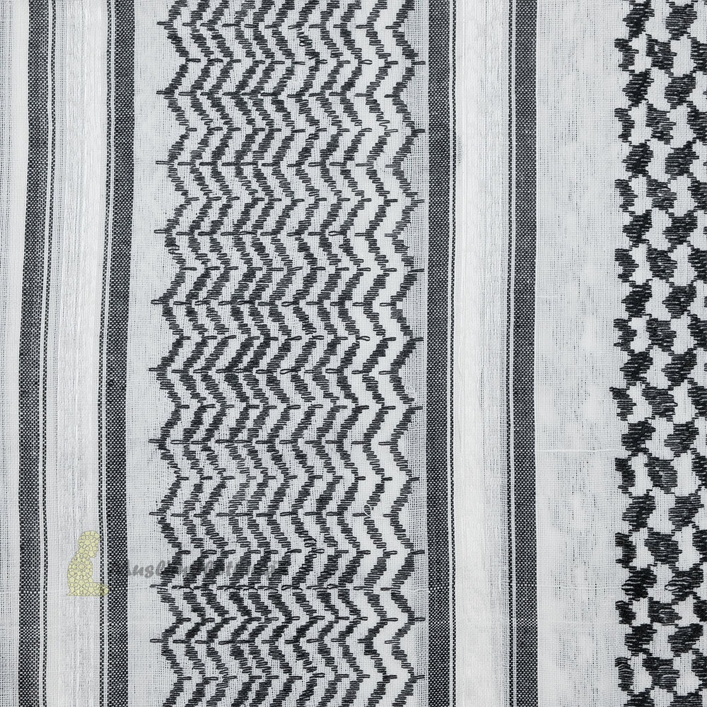 Black White Keffiyeh Arafat Scarf Shemagh 120x120 cm Wide White Borders