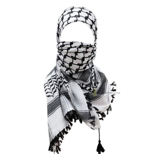 White & Black Cotton Arab Keffiyeh Scarf Hijab