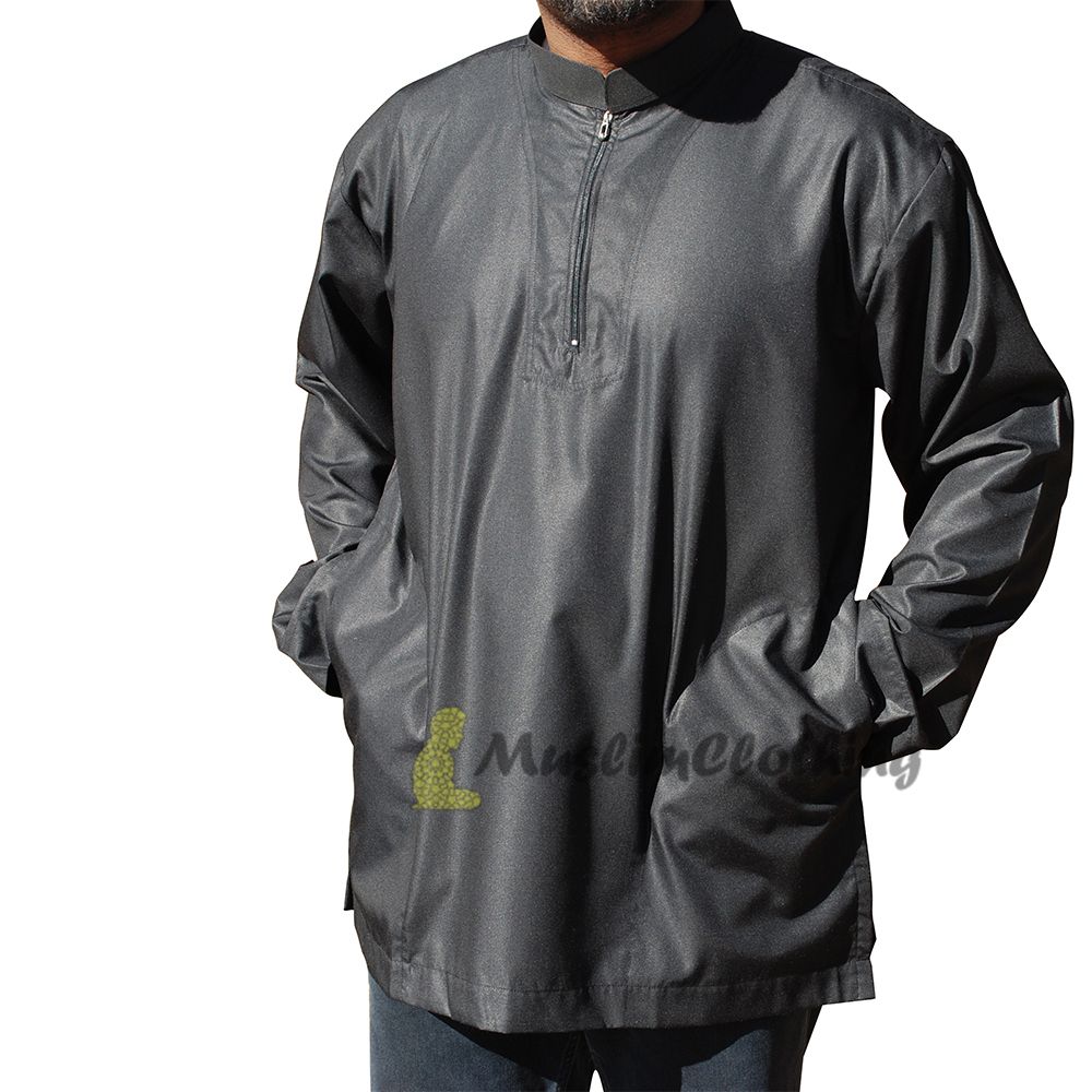Long Sleeved Black Men’s Shirt with Zipper Clothing Islamic