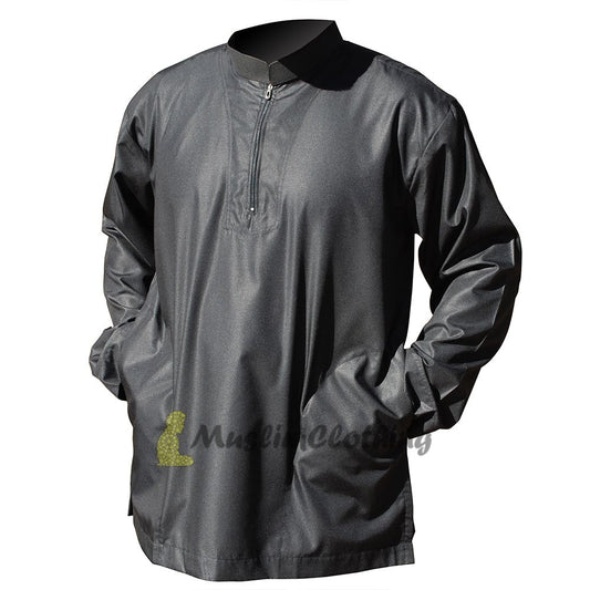 Long Sleeved Black Men’s Shirt with Zipper Clothing Islamic