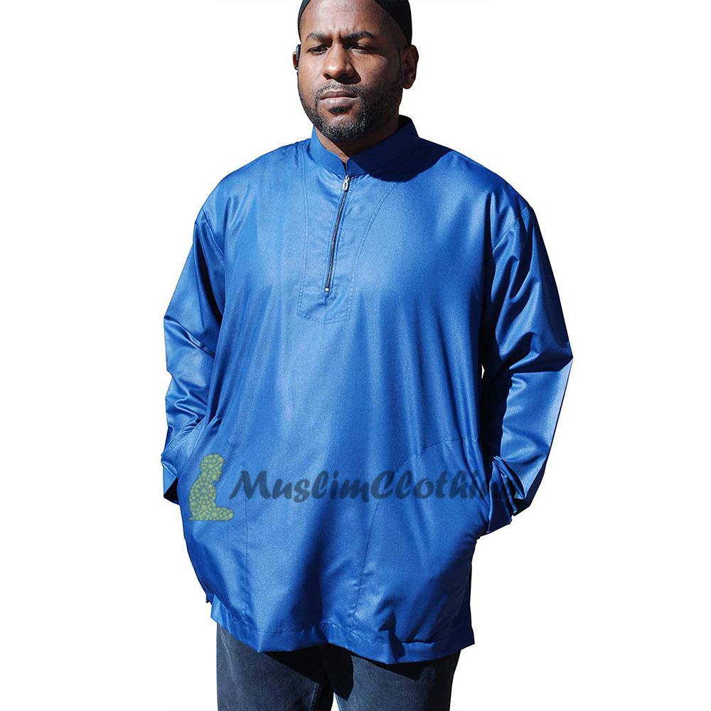 Long Sleeved Dark Blue Men’s Shirt with Zipper Clothing Islamic