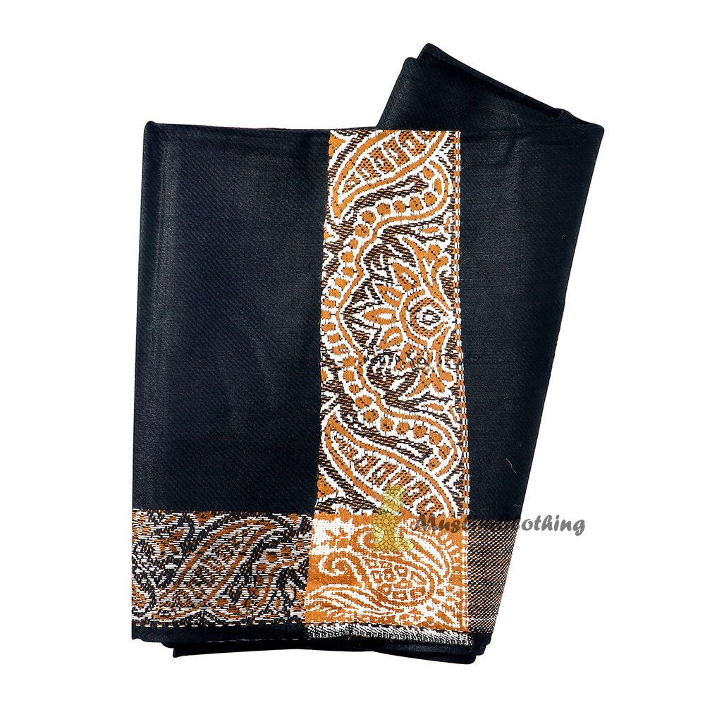 Black Habaib Style Sorban Shawl Turban Rust Brown Design 56x203cm