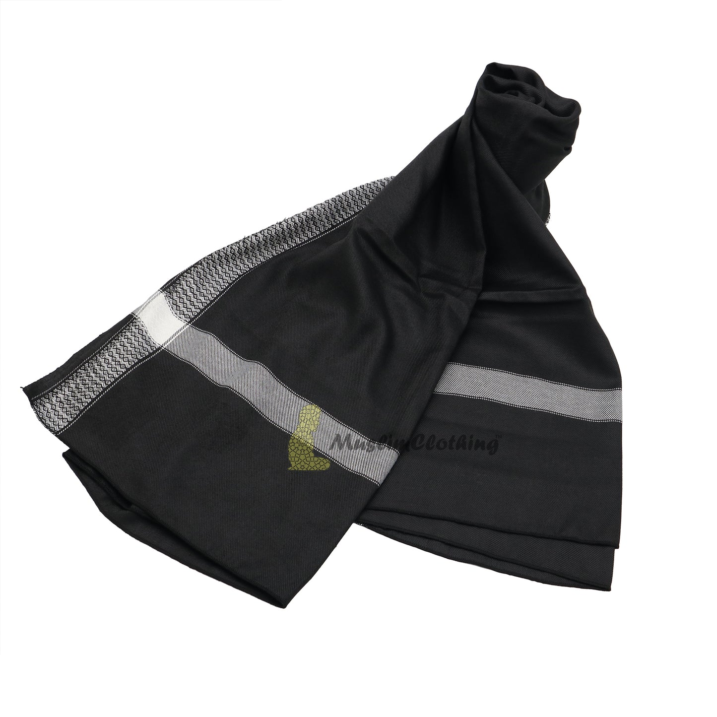 Selendang Sorban Gaya Hitam Desain Pinggiran Putih 208 x 107cm