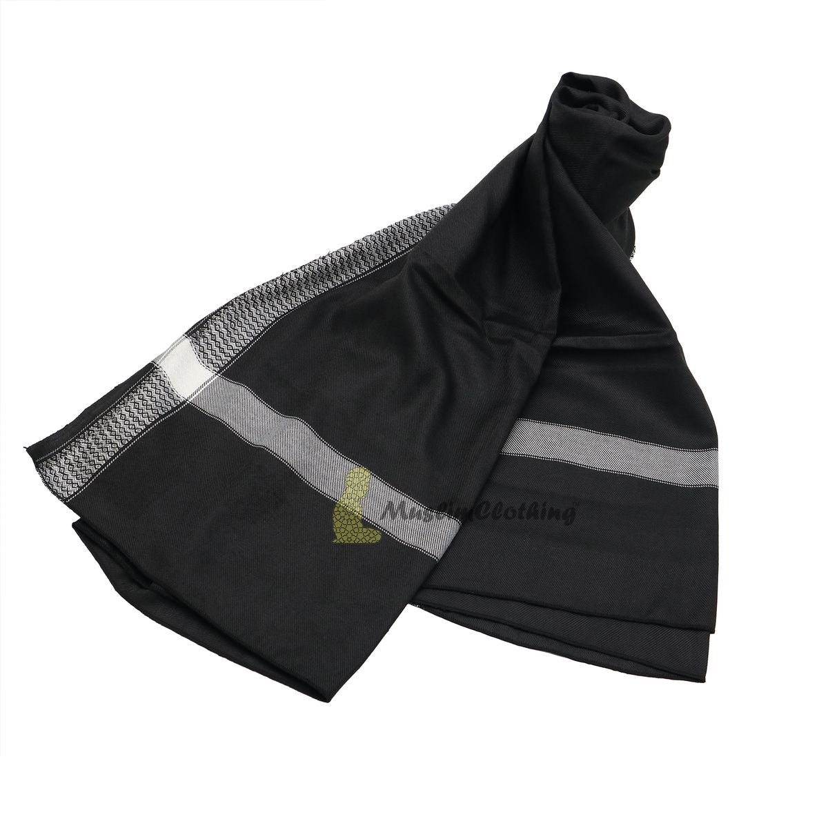 Black Style Sorban Shawl Turban White Border Design 208 x107cm