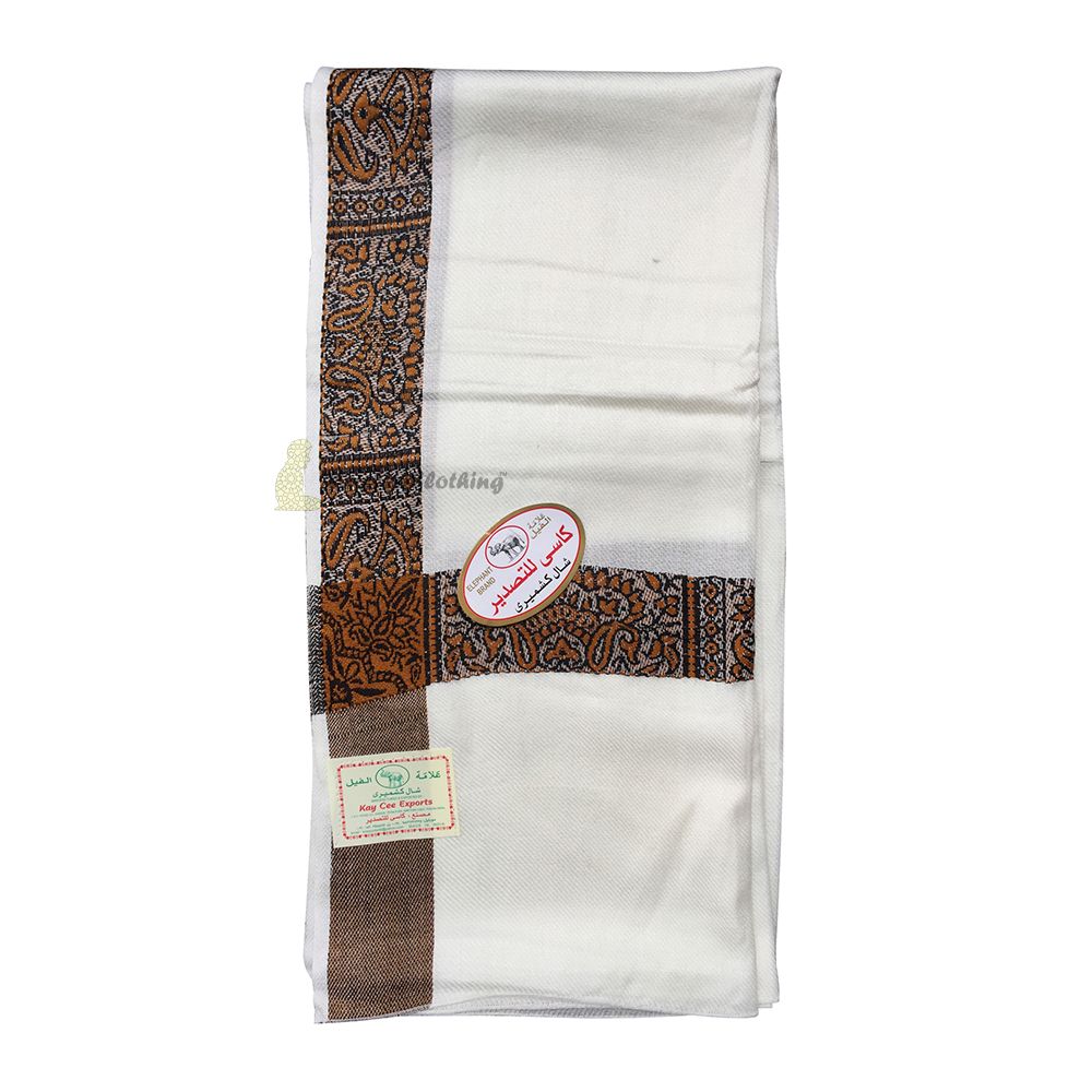 Off-White Habaib Yemeni Kashimiri Style Shawl Sorban Turban Rust Brown Border Design