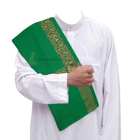 Long Green Habaib Style Yemeni Shawl with Golden Border Sorban Men’s Turban