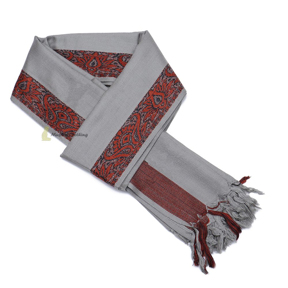 Gray Rust Brown Edge Habaib Sorban Scarf Faux Cashmere Turban with Design