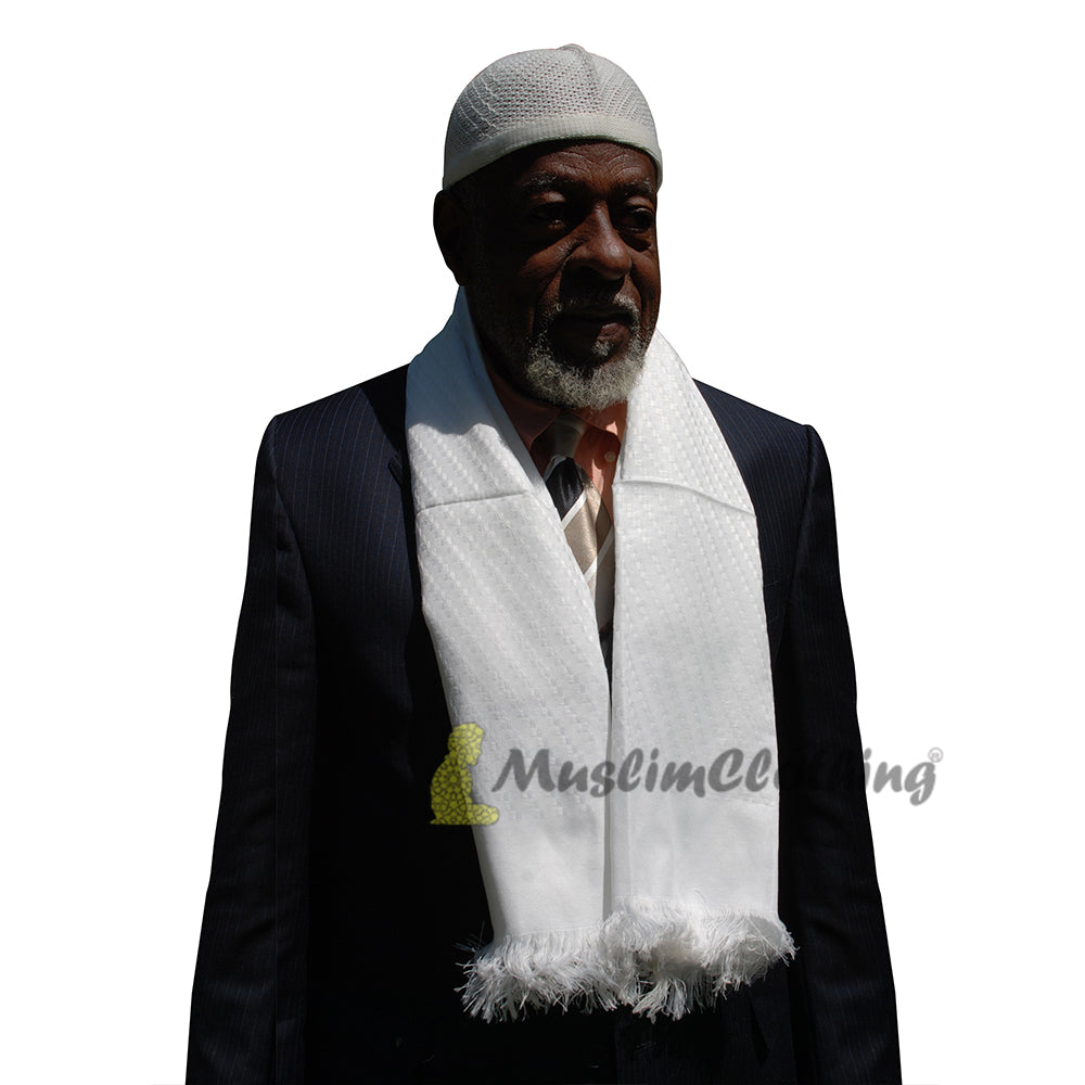 Muslim Men's Shawl | White Soft Lightweight Scarf Turban 120x108 cm (47.24x 42.51-inch) Islamic Fashion