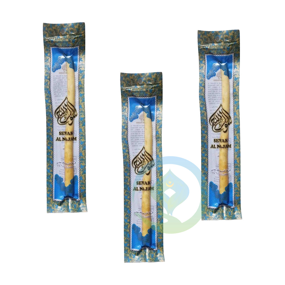Set Isi 3 Sewak Al-Najam Natural 6" Ranting Kemasan Vakum Sikat Gigi Sunnah Peelu Siwak Siwak