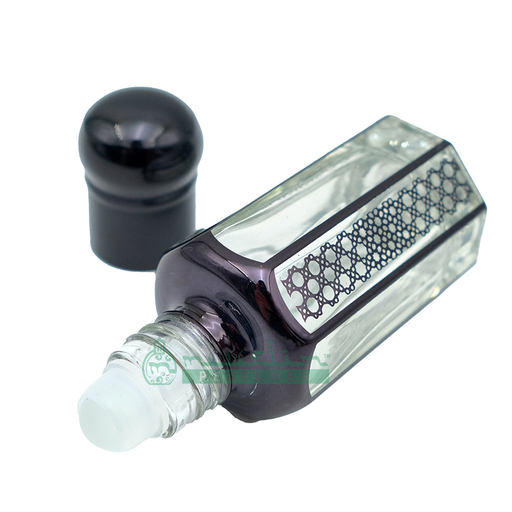 12 ml Black Glass Perfume Bottle - Arabesque Geometric Design Essential Oil Attar Roll-On