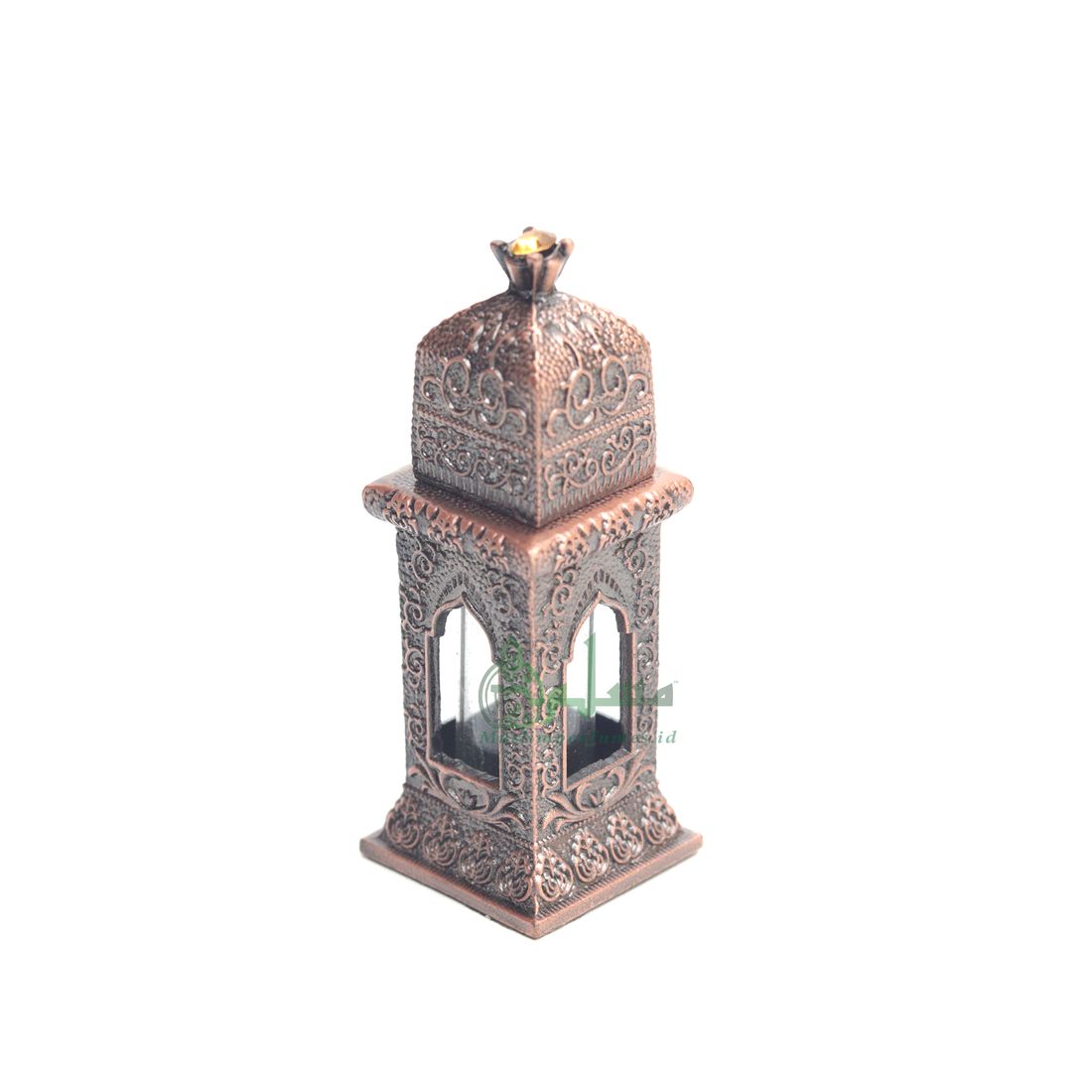 SMALL EMPTY 3-ml Andalusia Mehrab Square Red Bronze Color Arab Perfume Attar Oud Oil Bottle Islamic Glass Vial Bejeweled Dipper Cap