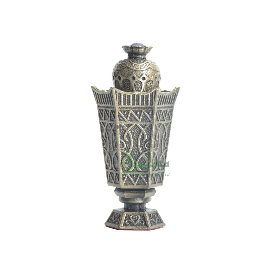 Arabian Vase Islamic DESIGN Brass Color SMALL EMPTY 2-ml Vial Bottle for Perfume Arab Prayer Attar Oud Oil, Pointed Glass Top Dipper Cap
