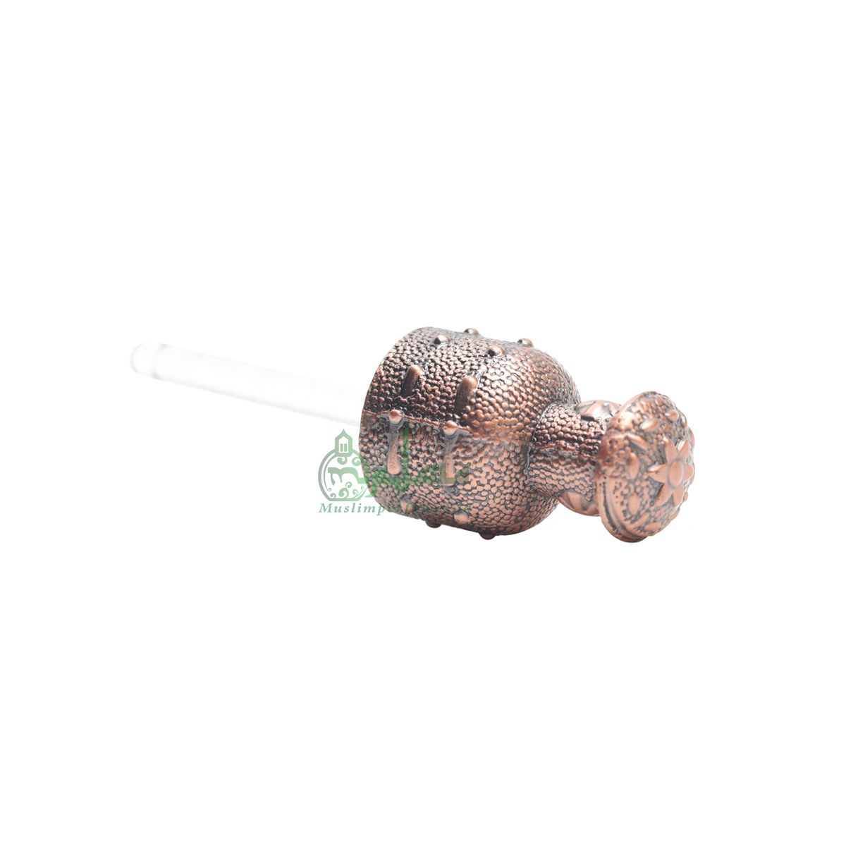 Empty Perfume Bottle Small Yemeni Dagger Jambiyya Red Bronze Color Attar Oud Musk Glass 5 ml Vial Bejeweled Blue Accents Dipper Applicator