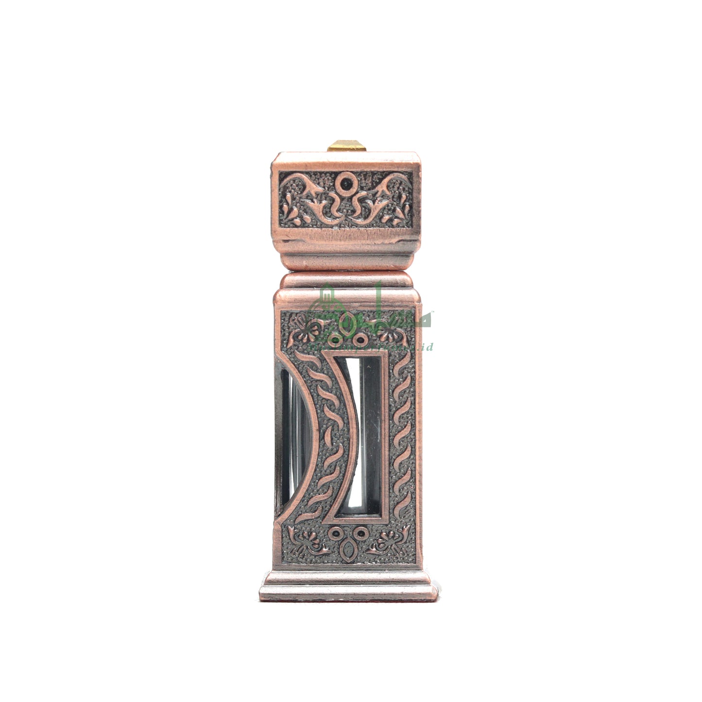 Square Window Islamic Design Bronze Color Small Empty 3 ml Vial Bottle For Perfume Arab Prayer Attar Oud Oil, Pointed Glass Top Dipper Cap