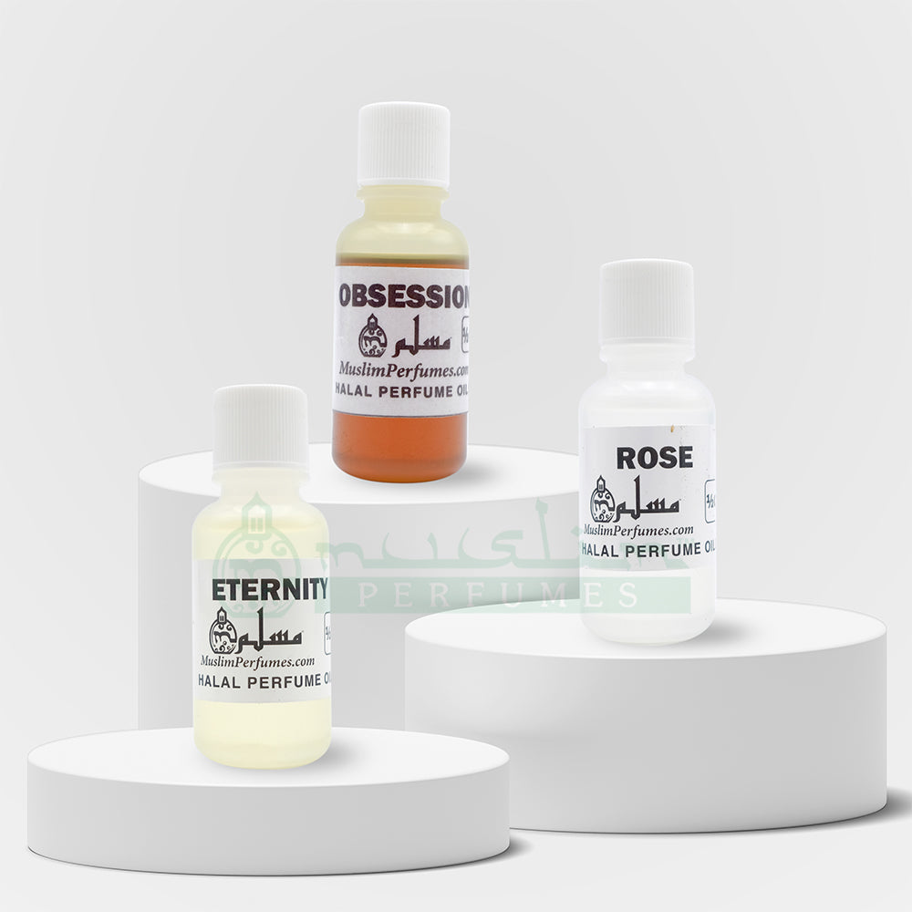 Perfume Set of 3 - Eternity, Obsession, Rose - 1/2 oz. Bottles