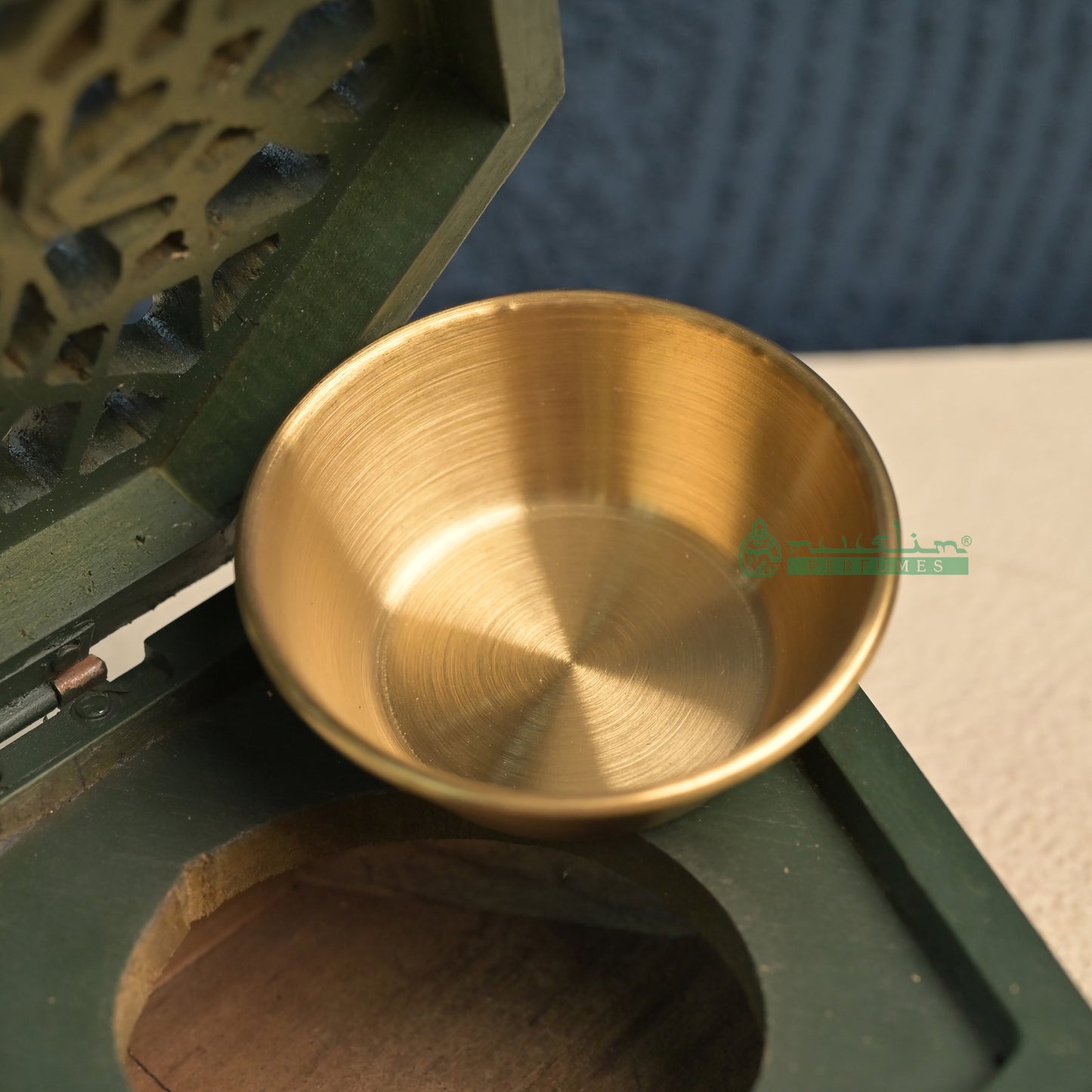 Green Hexagon Arabesque Handcrafted Teak Wood Bukhoor Incense Burner