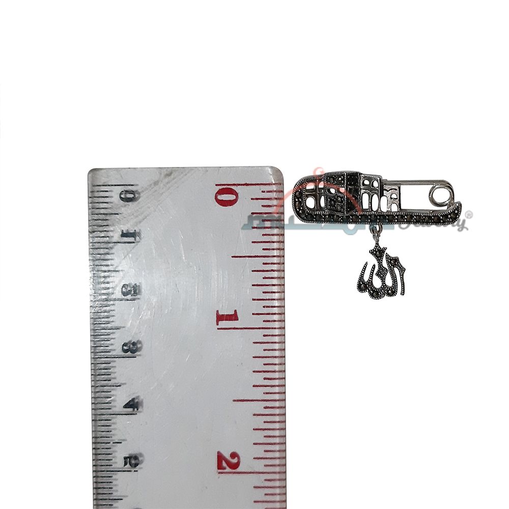 Small Islamic Scarf Pin Brooch Silver Allah Kabah Marcasite Gems