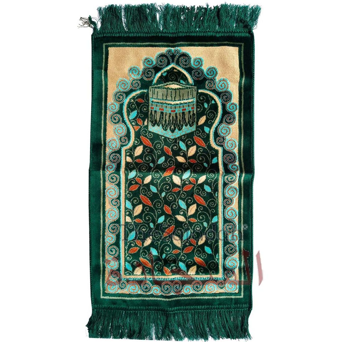 Aydin Extra Small Mini Kid’s Prayer Rug Dark Green & Teal Blue Kabah Design 14 x 25 in (35 x 63 cm) Islamic Salat Ja Namaz