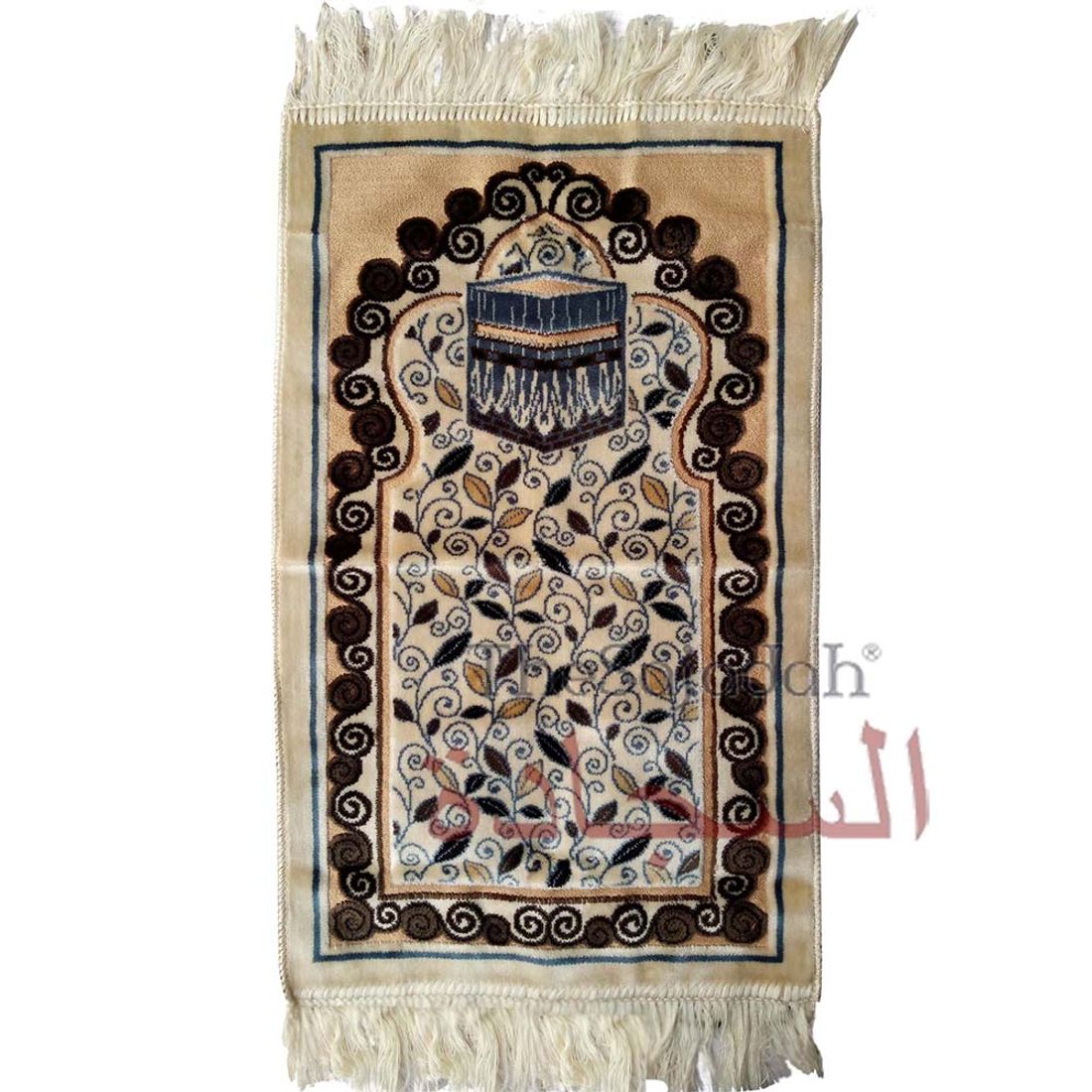 Aydin Extra Small Mini Kid’s Prayer Rug Cream & Teal Blue Kabah Design 14 x 25 in (35 x 63 cm) Islamic Salat Ja Namaz