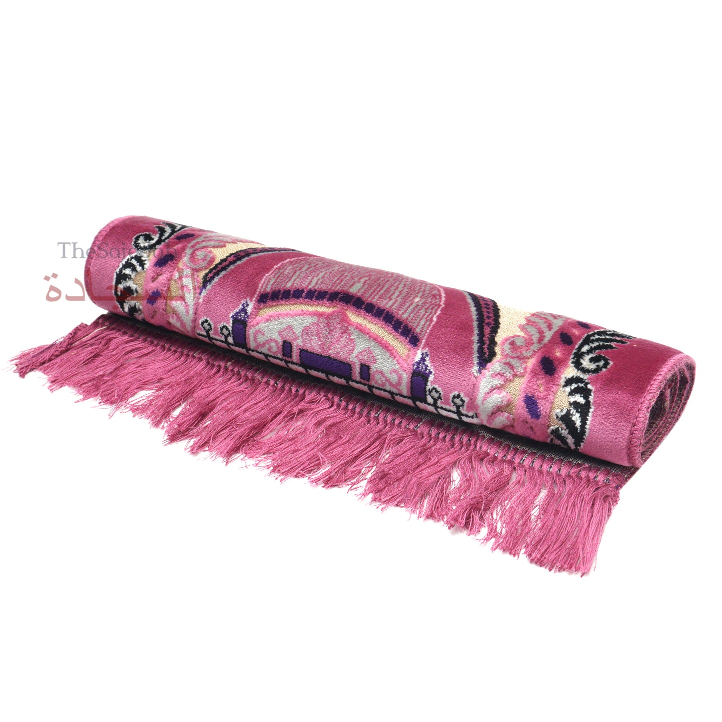 Extra Small Mini Kid's Prayer Rug Pink & Black Mosque 14x25-In (35x63cm) For Salat Ja Namaz