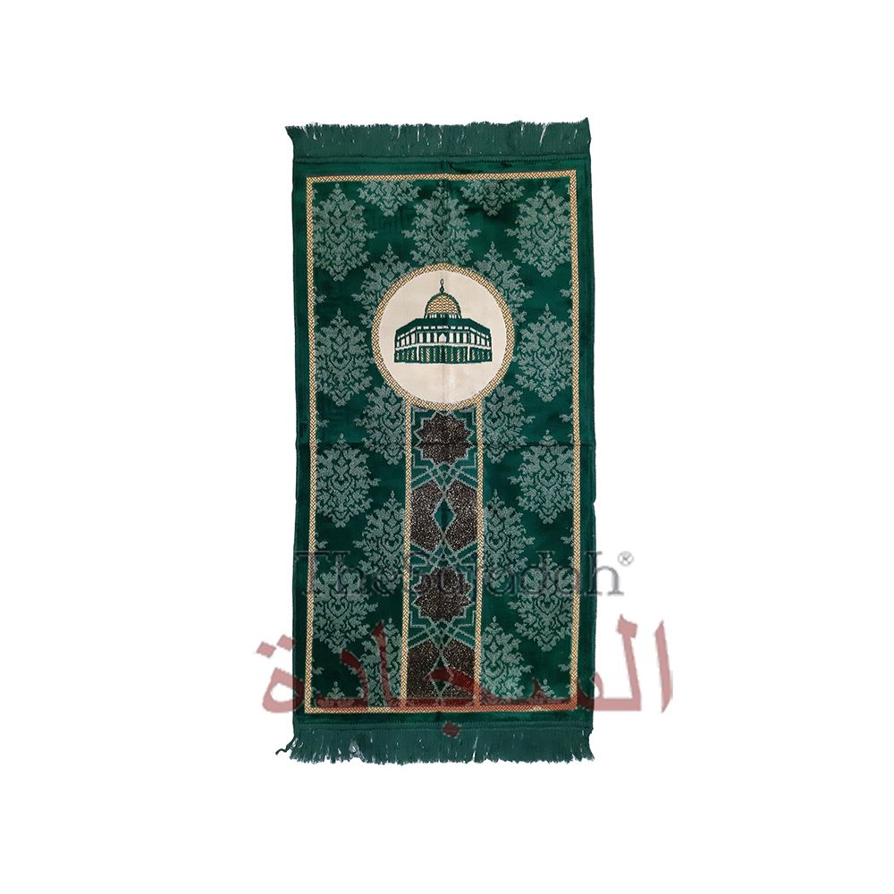 Dark Green & Black Mosque Circle Glitter Ribbon Small Prayer Rug 20x40In (51x102cm)