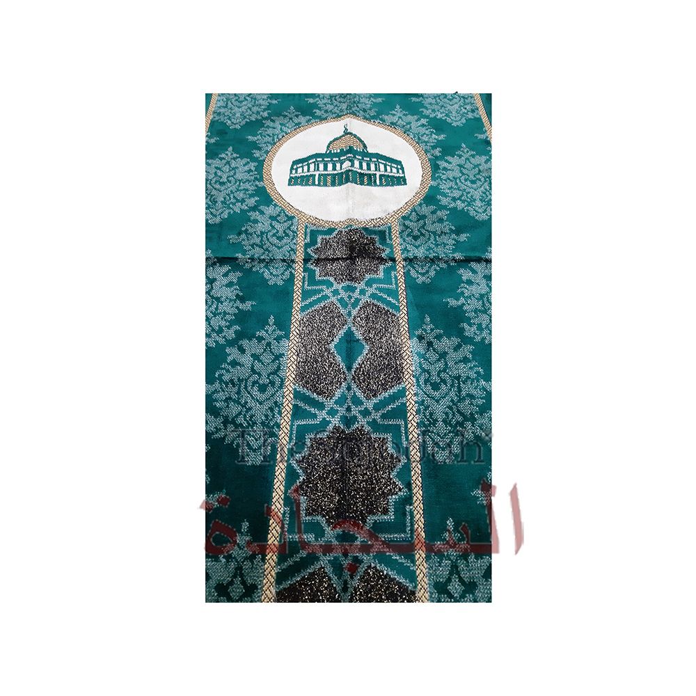 Dark Green & Black Mosque Circle Glitter Ribbon Small Prayer Rug 20x40In (51x102cm)