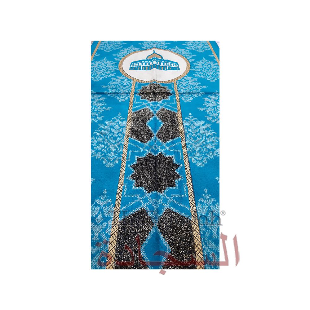 Turquoise Blue & Black Mosque Circle Glitter Ribbon Small Prayer Rug 20x40In (51x102cm)