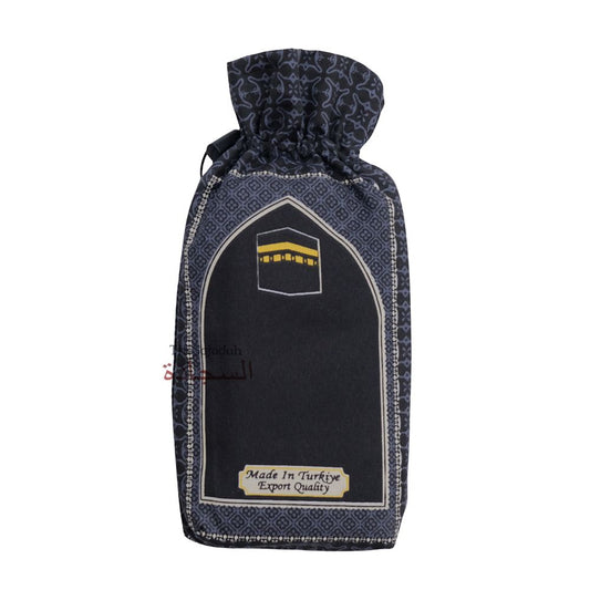Travel Prayer Rug – Thin 24x40In Black Kabah Arched Design Sajadah Prayer Rug