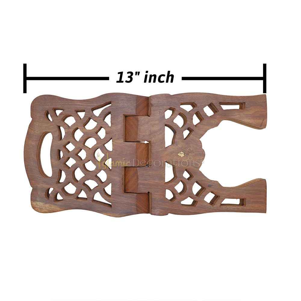Medium Carved Handle Top Wooden Qur'An Stand - 13"