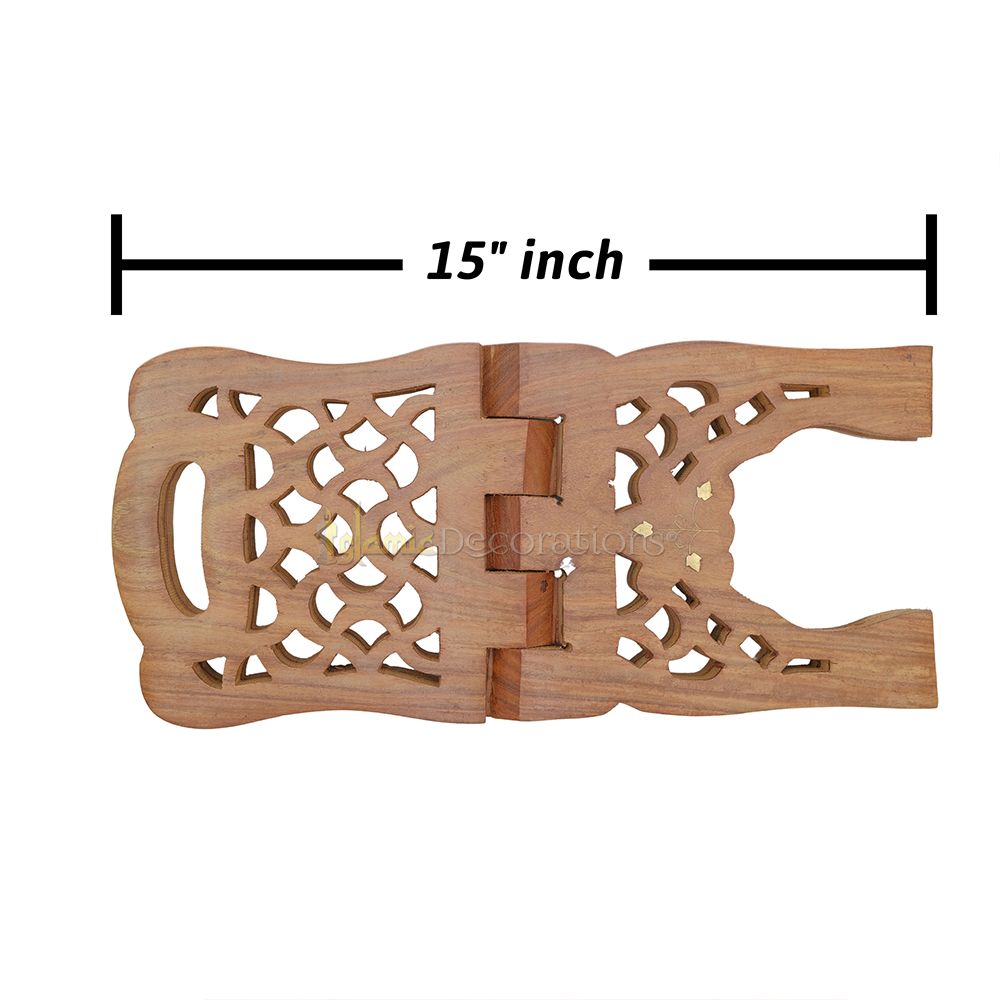 Large Carved Handle Top Wooden Qur’An Stand – 15″