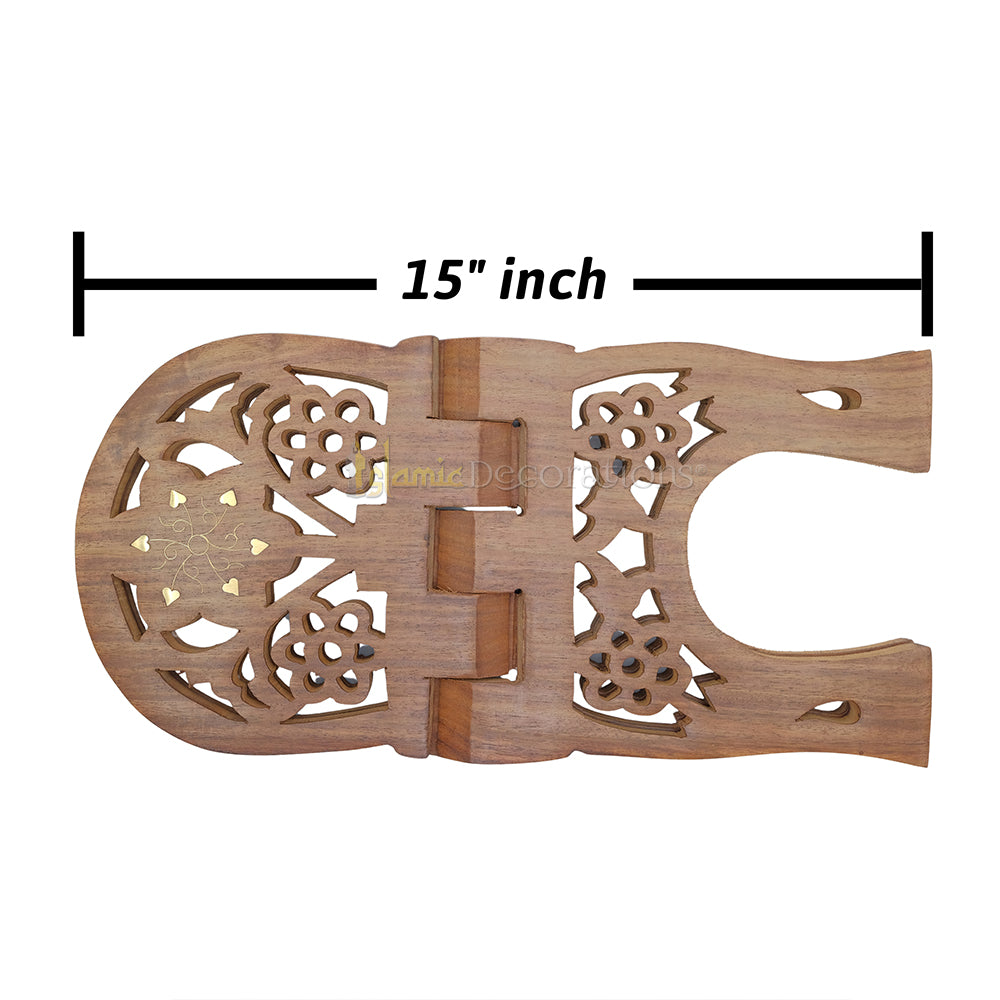 Large Carved Rounded Top Wooden Qur'An Stand - 15"